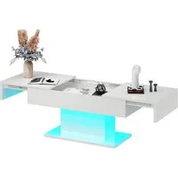 radelldar Couchtisch Hochglanz ausziehbar, 108-175x53x49cm (1-St), Wohnzimmertisch mit Stauraum für Sofa, LED-Beleuchtung