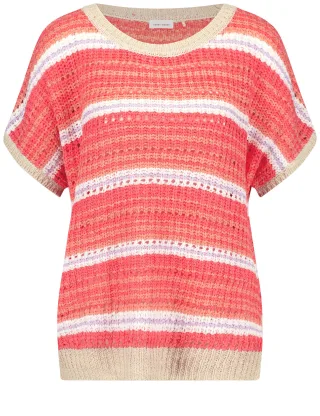 GERRY WEBER Collection - Legerer Kurzarmpullover mit Lochmuster orange-salmon-white stripe - Gr. - 36