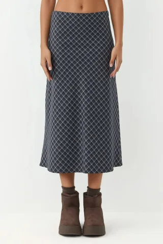 Midikleid A-Linien Passform Karierten Rock mit Reißverschluss
