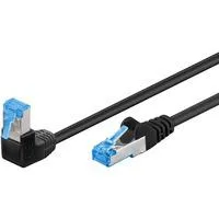 Patchkabel Cat.6a S/FTP (PiMF), 1x 90° gewinkelt schwarz, 0,5 Meter, doppelt geschirmt