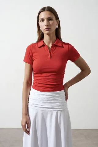 Frauen Crop Slim Fit Polo T-Shirt