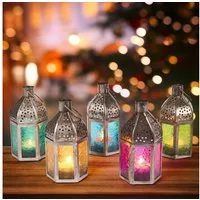 Marrakesch Orient & Mediterran Interior Teelichthalter 5er Set Orientalische Laterne Faiha handgemacht aus Glas in Grau 14 cm (5 St), Handarbeit