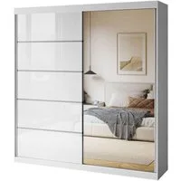 Lookway Kleiderschrank BASTER II PLUS GLOSSY mit Spiegel weiß glänzend/ Weiß hochglanz
