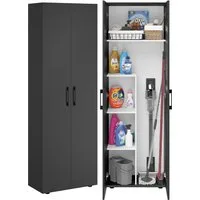 Bellamio Mehrzweckschrank Apol (Schwarz) Besenschrank mit 5 Fächern, inkl. Staubsaugerfach, robust & kratzfest