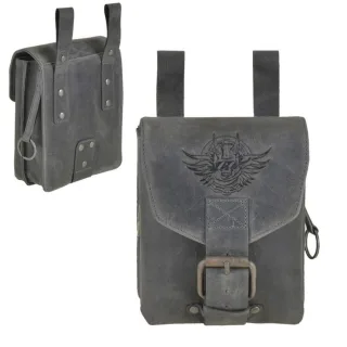Greenburry Gürteltasche Herren extra lange Schlaufen 15x19cm Leder grau. Ein robuster Organizer für Biker mit sicherem Rollenschloss für unterwegs.