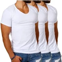 CARISMA T-Shirt Herren Uni Basic 4066 tief-breit geschnittener Ausschnitt vintage Look V-Ausschnitt unifarben kurzarm slim fit