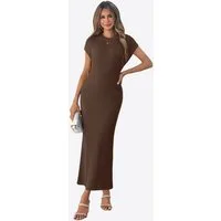 Imily Bela Strickkleid Damen mit Kurzarm und Rundhals Casual (Packung, 1-tlg., 1per-Pack) in Unifarbe mit Lochmustern und Rippstrick
