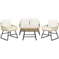 Yaheetech Gartenlounge-Set 4 tlg., 2 Sessel, 1 Zweisitzer-Sofa & 1 Glastisch Wetterfest für Außenbereiche