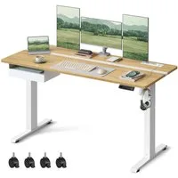 VASAGLE Schreibtisch höhenverstellbar, elektrisch, mit Steckdosen und Stoffschublade, Memory-Funktion mit 4 Höhen