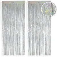 PHENO FLAGS Flagge 2 Stück Lametta Vorhang - Deko, Lametta Girlande für Ihre Party, Funkelnden Metallic-Look in silber