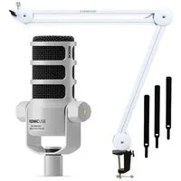 RØDE Mikrofon Rode Mikrofon Podmic USB Weiss mit Gelenkarm Weiss (Set), hochwertiges Mikrofon