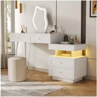 Flieks Schminktisch, Friseurtisch 100x40x130cm mit LED-Spiegel und Nachttisch ohne Hocker