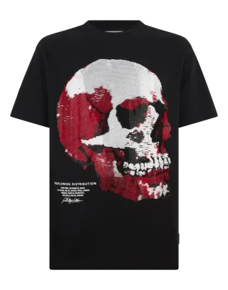 Round Neck T-Shirt Red Skull Skull