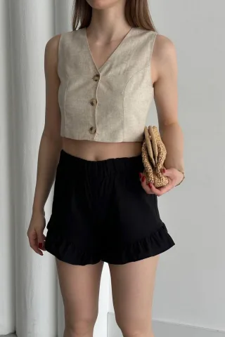 Hochtaillierte Rüschenshorts mit weitem Bein