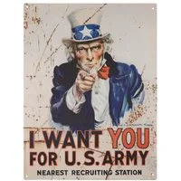 Moritz Metallschild Blechschild I Want You For U.S. Army, (Einzeln), 25 x 33 cm Vintage Retro Deko Schild Metallschild Wandbild Schild