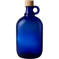mikken Trinkflasche Henkelflasche 2000 ml blau mit Holzdeckel – Glasballonflasche Blauglas, UV-Schutz, XXL, Lebensmittelecht