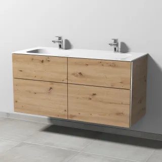Sanipa 3way Keramik-Set Finion Keramik-Doppelwaschtisch und Unterbau mit 4 Auszügen, Eiche Natural-T BR40485