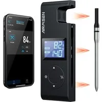 Airmsen Grillthermometer Fleischthermometer Kabelloses Grillthermometer Bluetooth - 1000mAh, mit Hitzebeständigem Keramikgriff & LCD-Display 150m Fernüberwachung, Bluetooth 5.4 Smart-App-Steuerung für Räuchern BBQ, 5.20×3.20×16.30 cm