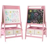 AIYAPLAY Tafel mit Kreidetafel, Whiteboard, Papierrolle, 2 Aufbewahrungsboxen, (3 in 1 Kindertafel, 2-tlg., Kinder Staffelei), mit Stern- und Sonnenmotiv, für Kinder 3-8 Jahre Rosa