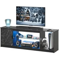 Bestier Lowboard TV-Schrank, Fernsehschrank mit RGB-LED (Breite 144,8 cm mit 2 offenen Fächern und 1 Tür), Fernsehtisch mit verstellbaren Glasböden für Wohnzimmer, Schlafzimmer