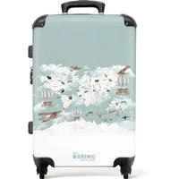 NoBoringSuitcases.com© Hartschalen-Trolley Weltkarte - Kind - Flugzeug 67 cm - 72 L, 4 Rollen, Koffer Mittelgroß für 20kg, Suitcase für Erwachsene, Reisekoffer