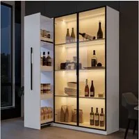 BlingBin Glasvitrine Standvitrine LED Glasvitrine 110x30x160 cm Schwarz aus MDF (1-St., mit Glasfront, ausziehbaren Regalen, Schubladen & Anti-Kipp) für Wohnzimmer/Küche/Büro