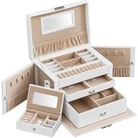 SONGMICS Schmuckkasten, Schmuckkästchen mit 2 Schubladen, Samtfutter, weiß
