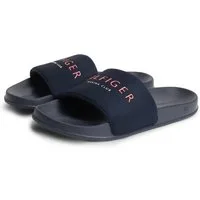Tommy Hilfiger HILIFGER NEOPRENE POOL SLIDE Pantolette Sommerschuh, Poolslide mit Kontrast-Logoschriftzug, schmale Form