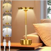 Lapalife Nachttischlampe LED Tischlampe Kabellos Akku, Dimmbar, 3 Farbtemperatur, LED fest integriert, Gold Tischleuchte USB Aufladbar für Nachttisch Esstisch Schreibtisch