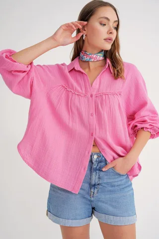 Texturierte Baumwolle Button-Up Hemd