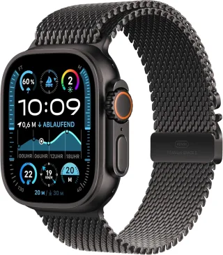 Apple Watch Ultra 2 [inkl. Milanaise-Armband M schwarz] 49mm Titangehäuse schwarz