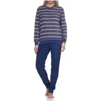 Normann Pyjama Wunderschöner Damen Frottee Schlafanzug langarm Pyjama mit Bündchen