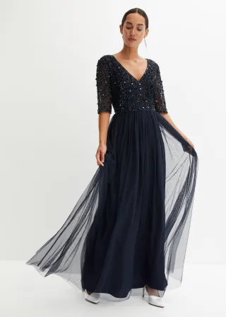 bonprix Abendkleid aus zartem Tüll mit Paillettenstickerei, blau, Gr.36, Elegantes Kleid aus Tüll mit bezaubernder Paillettenstickerei im Oberteil