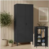 skølm Kleiderschrank Ituri aus Metall (Schwarz) Metallschrank mit 6 Fächern & 2 Kleiderstangen, 170x80x45 cm