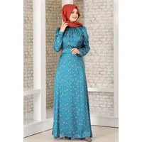 fashionshowcase Satinkleid Abendleid gemustert Hijab Mode Modest Fashion Abaya Stil Abnehmbarer Gürtel