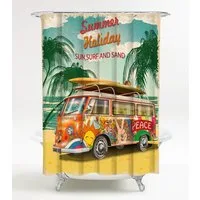 Sanilo Duschvorhang Summer Bus 180 x 200 cm, 100% wasserdicht, Anti-Schimmel-Effekt, hochwertige Qualität