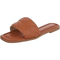 Ital-Design Damen Slipper mit gepolsterter Riemen-Optik Pantolette (91895758) Blockabsatz Pantoletten in Camel