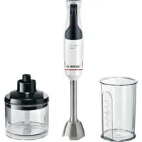BOSCH Stabmixer ErgoMaster Serie 4 MSM4W220, 4 Klingen, Zerkleinerer, Becher, weiß, 600 W, Mixfuß Edelstahl, großer Bedienhebel, Keramikkupplung, Made in Europe