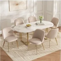 Flieks Esszimmerstuhl Gestell aus goldfarbenen Metall, Bezug aus Samtstoff (Set, 6 St), 6er Set Polsterstühle Küchenstuhl Wohnzimmerstuhl Beige
