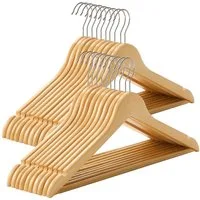 SONGMICS Kleiderbügel Holz, Bügel aus Massivholz, 360° drehbarer Haken, für Anzüge, Hemden, (20-tlg), Einkerbungen im Schulterbereich, rutschfester Hosensteg