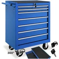 tectake Werkzeugwagen Werkstattwagen, Belastbarkeit 150 kg, zentrale, blau, (Werkzeugkoffer leer, in blau), 7 kugelgelagerte Schubladen mit Antirutschmatten, Rollen Ø 100 mm