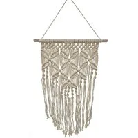 Spetebo Wanddekoobjekt Makramee Wandbehang beige - 80 x 40 cm, Geknüpfter Boho Wandteppich mit Blumenmuster