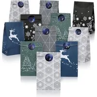 Nordstern befüllbarer Adventskalender DIY Geschenktüten Set mit 24 Kraftpapiertüten und Zahlen Aufklebern, Weihnachtskalender für Kinder und Männer