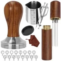 OSTWOLKE Tamper Kaffee Tamper 51mm Espresso Tamper Set mit Tampermatte Milchkännchen