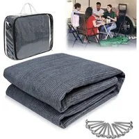 FIVMEN Outdoorteppich Vorzeltteppich aus hochwertigem HDPE, Campingmatte, mit Aluminiumschlaufen, inklusive Tragetasche, bläulich-grau