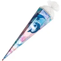 Roth Schultüte Delfine, 85 cm, eckig, mit weißem Tüllverschluss, Zuckertüte für Schulanfang