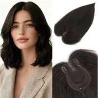 LuxusKollektion Echthaar-Extension Topper Echthaar Damen Clip In Mittelscheitel 35g Natürliches Schwarz