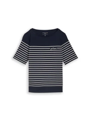 Tom Tailor - T-Shirt mit Streifenmuster sky captain blue - Gr. - XS