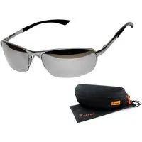 Rennec Sonnenbrille (Markenbrille mit Brillenbox und Brillenbeutel, schmale Metall Sonnenbrille Edelstahl mit Federscharniere) Halbrand Brille mit Federgelenke Blau Verspiegelt oder Schwarz Getönt