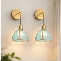 LOHAS-LED Wandleuchte 2er-Set kabellose Akku-Wandleuchten mit grünem Glas-Domschirm, LED wechselbar, E26 RGBCW dimmbar, per Fernbedienung steuerbar